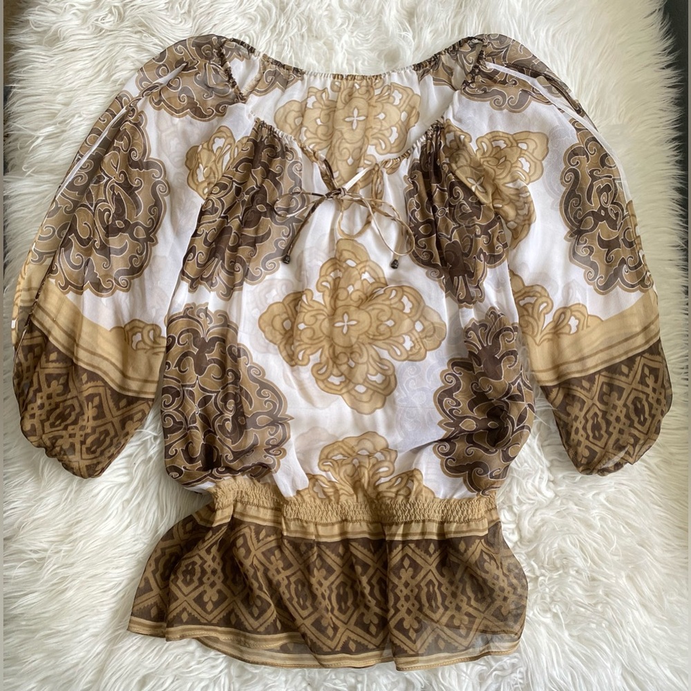 Cache Baroque Scroll Print Silk Top, Blouse, Shir… - image 4